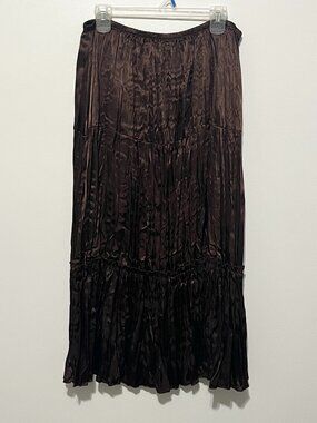 Womens Satin Crinkle Midi Skirt L Brown Renfaire Fairy Grunge Renaissance 90s